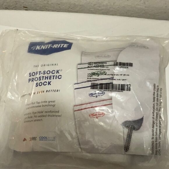 New! Knit-Rite Amputee Prosthetic Sock, Soft Sock 3 ply Item #1SP31416 White G2 - Picture 1 of 6